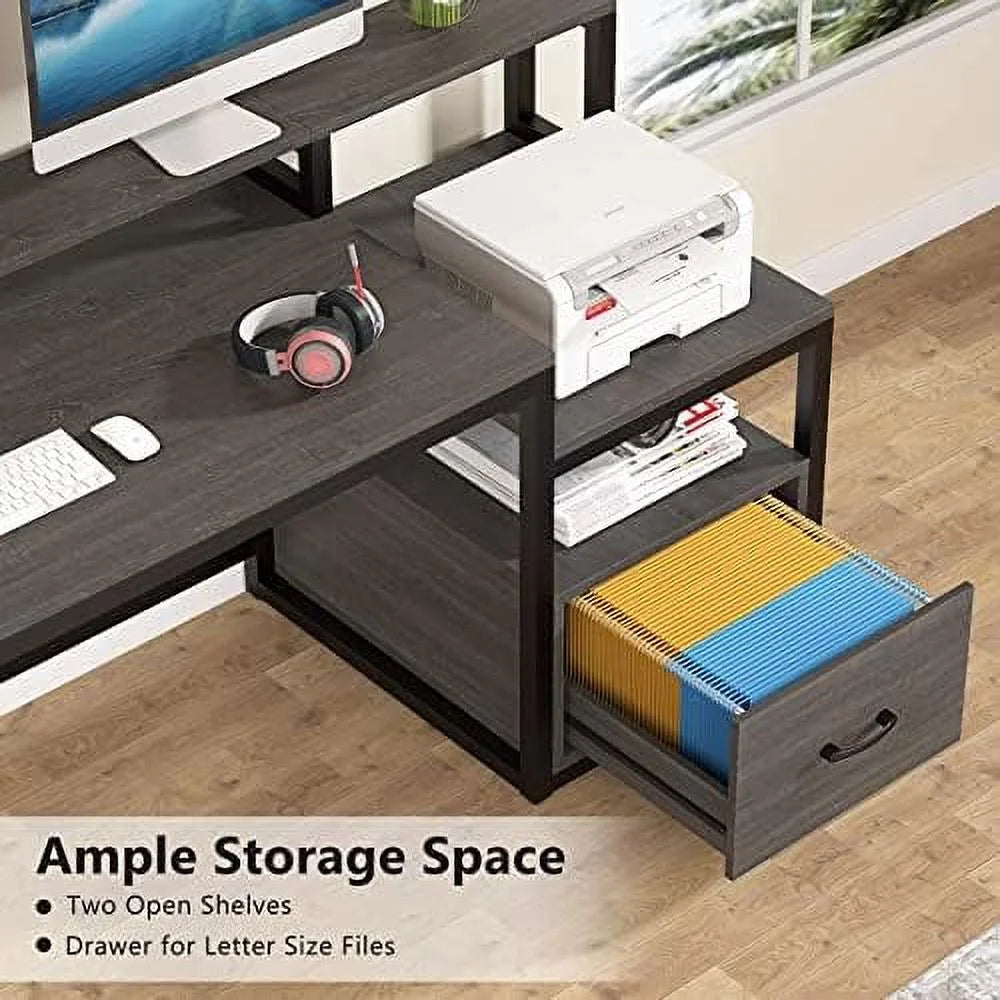 60 inch Computer Desk with File Drawer and Shelves X2881