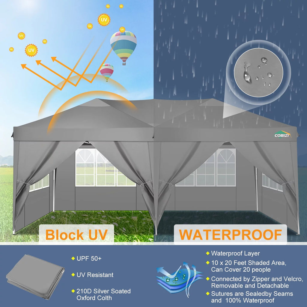10x20 Pop up Canopy Tent with 6 Removable Sidewalls L6330
