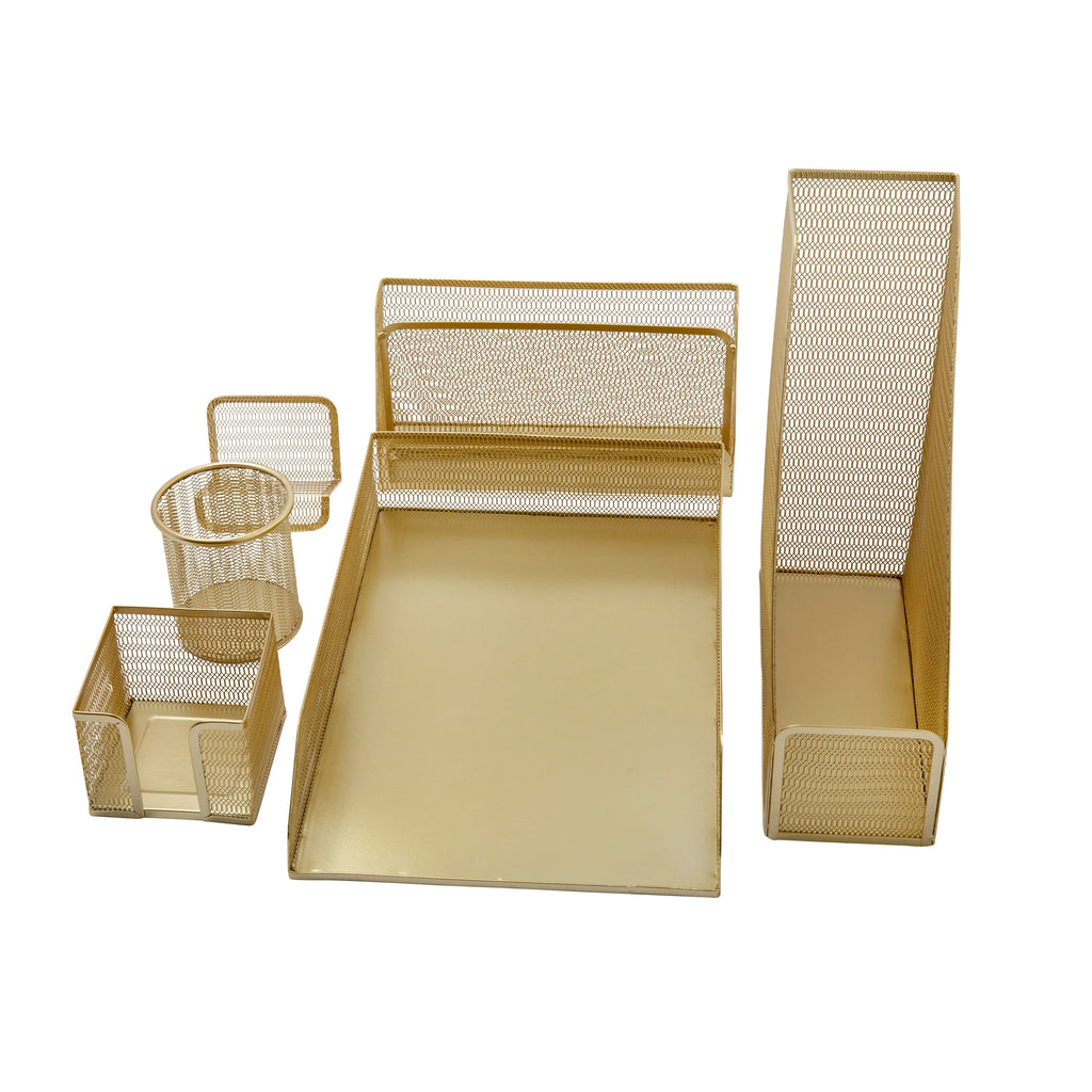 Gold Mesh Metal 6 Piece Set Desktop Organizers and Accessories K2545