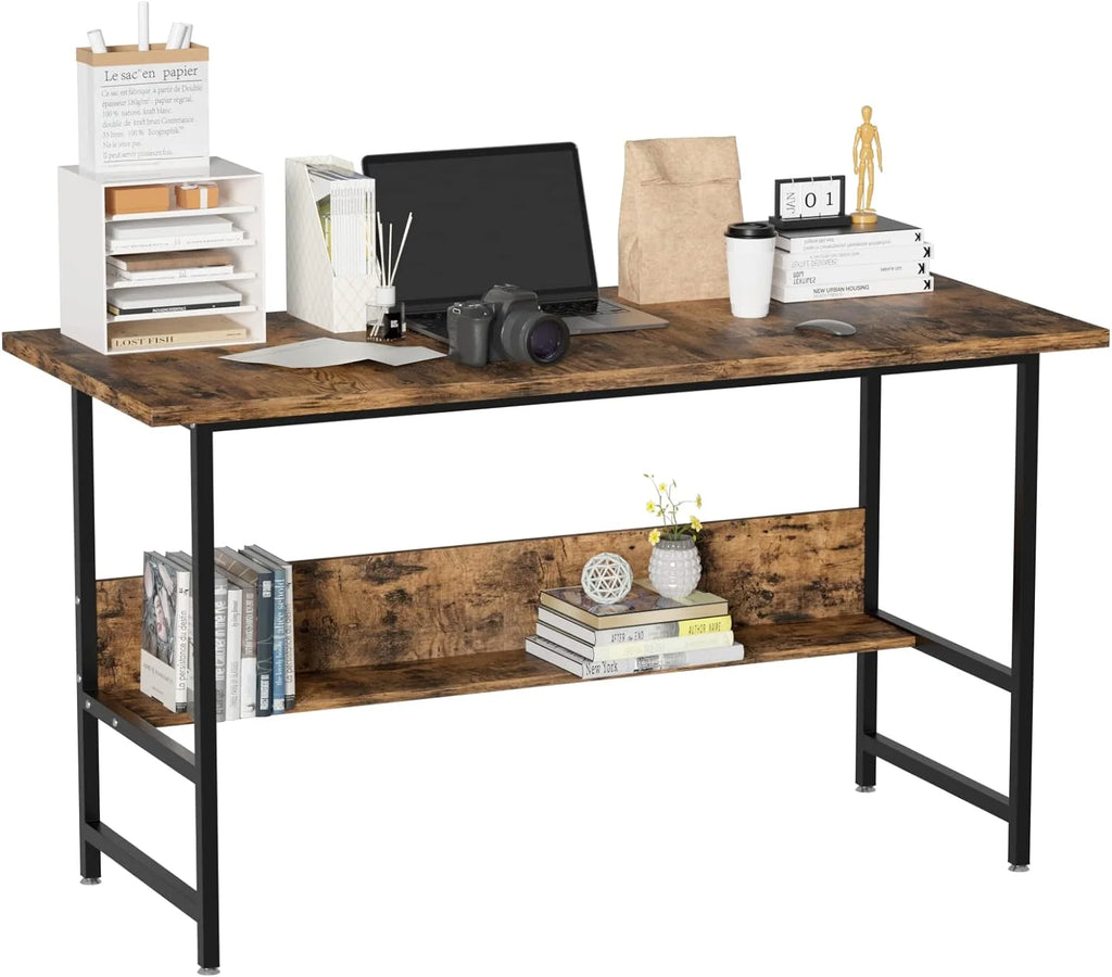 55" Wood Office Desk with Metal Legs and Book Shelf Z1459