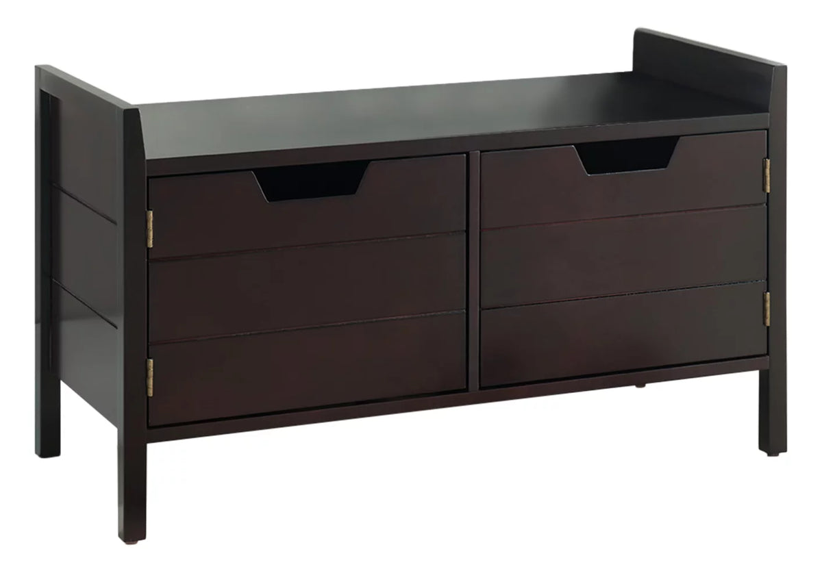 Espresso Wood Shoe Bench with Cabinet Storage H548262