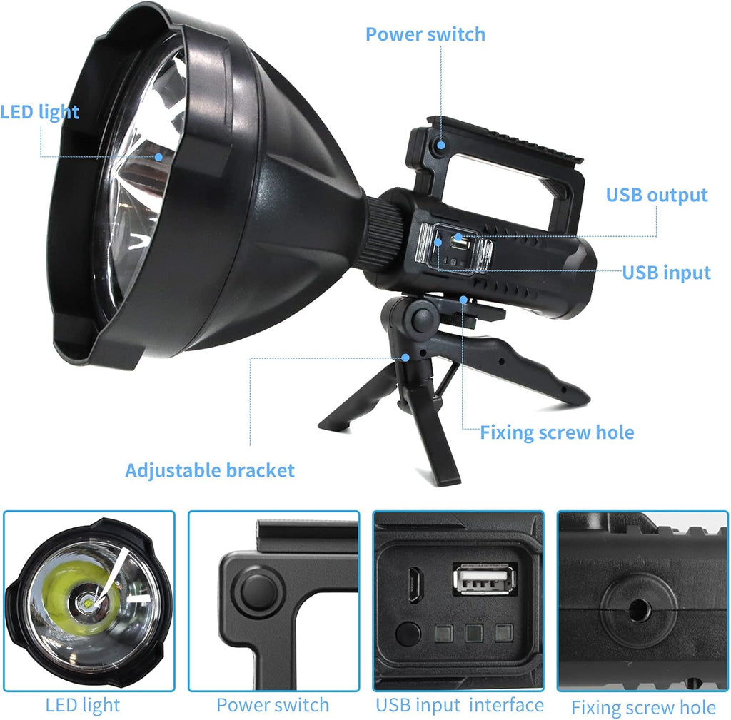 Rechargeable LED Spotlight Flashlight 90000 High Lumens IPX5 Waterproof V7401