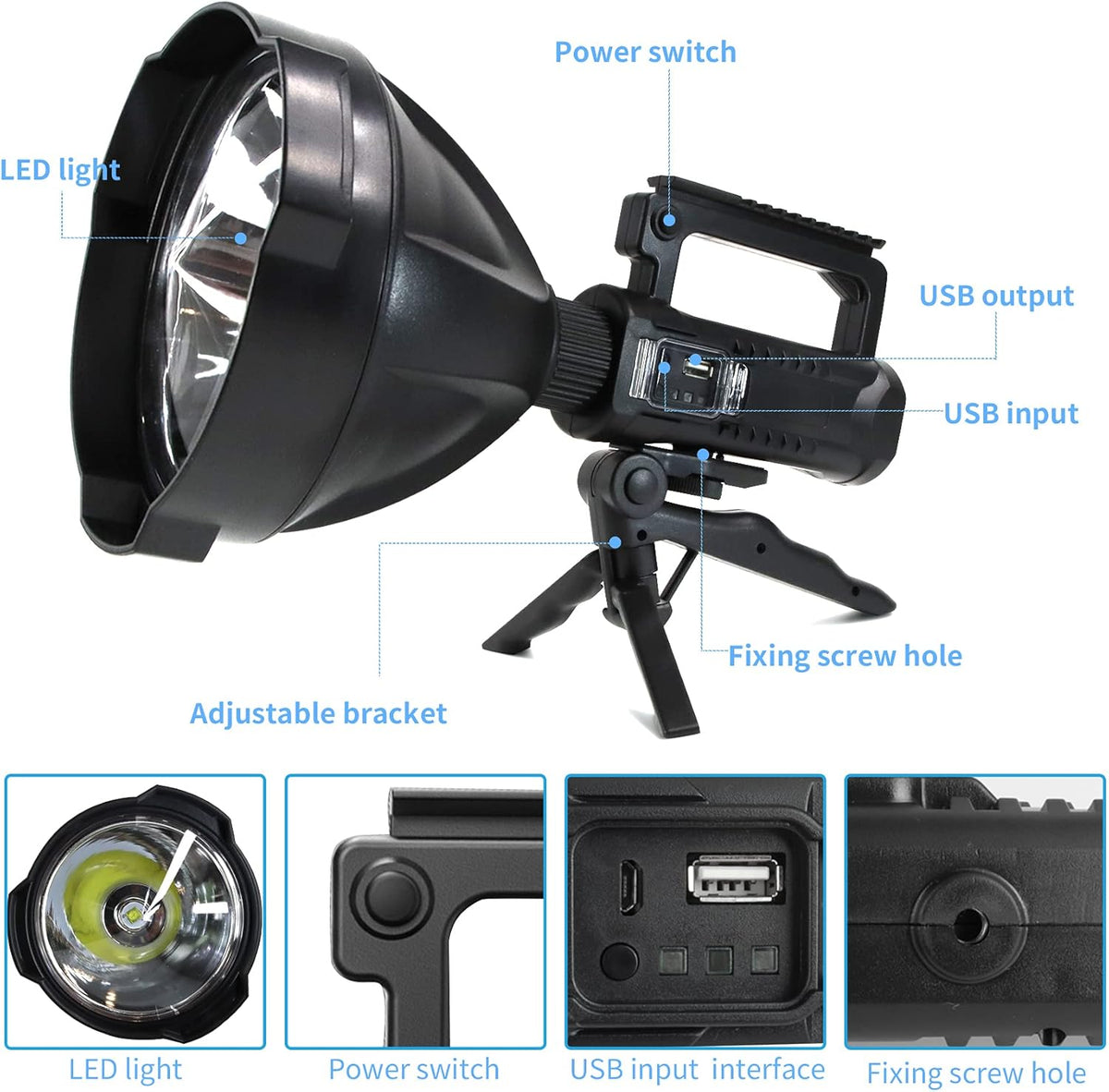 Rechargeable LED Spotlight Flashlight 90000 High Lumens IPX5 Waterproof V7401