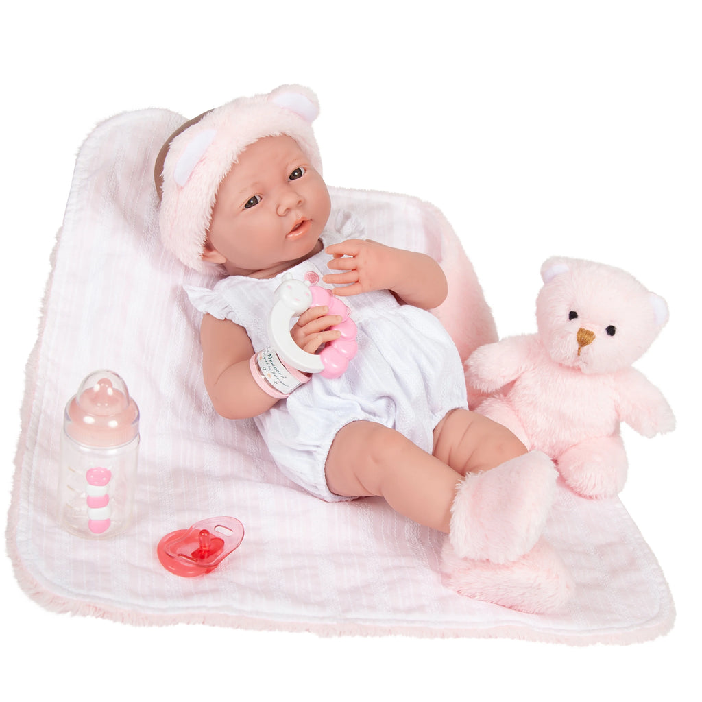 15 inch All-Vinyl Baby Doll In Pink And White With Deluxe Accessories E305