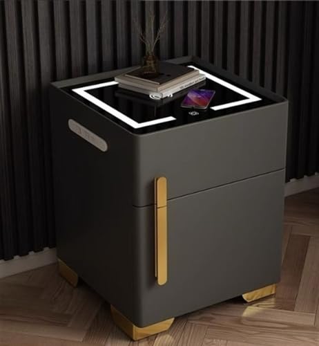 Black Smart Nightstand with Drawer and Safe K633
