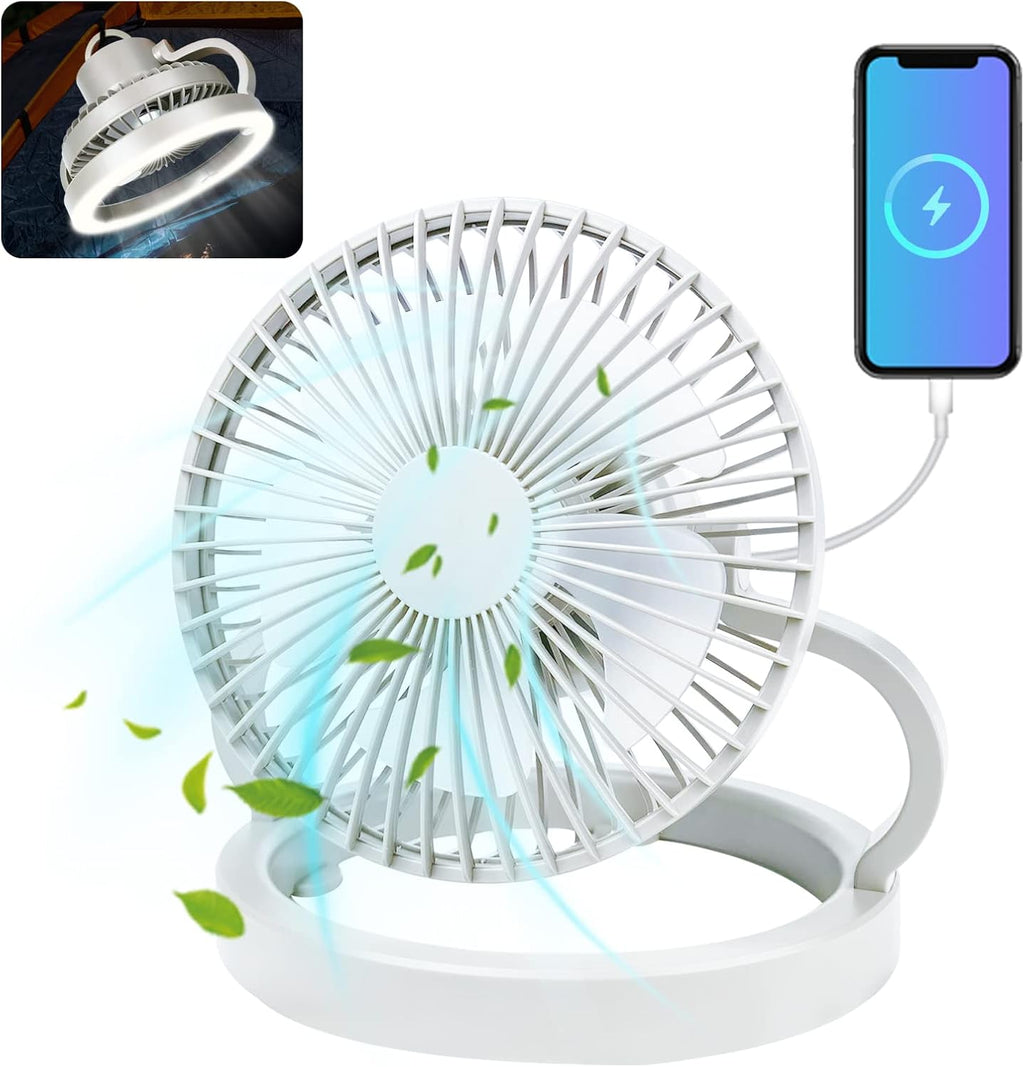 White Rechargeable Camping Fan with LED Lantern, Pack of 2 I5394