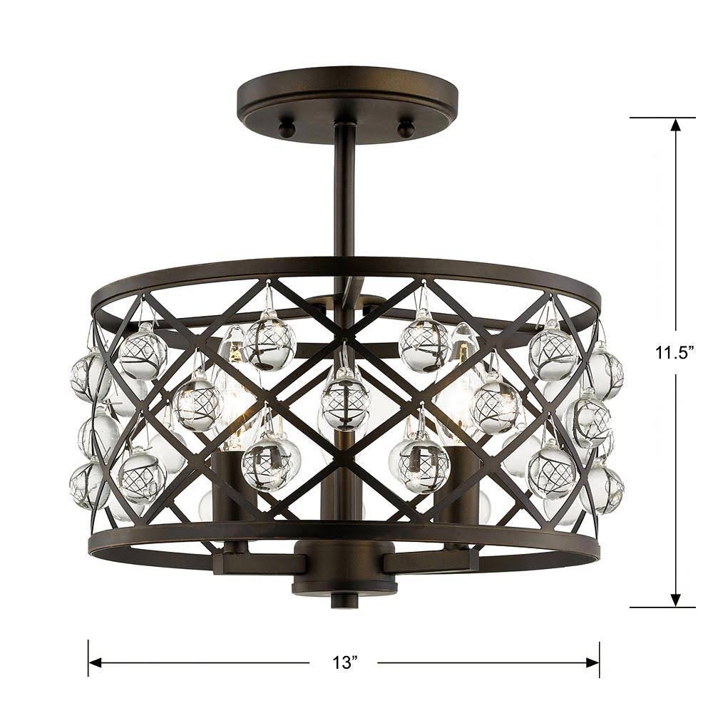 Aged Bronze Semi Flush Mount with Crystal Globes B5013