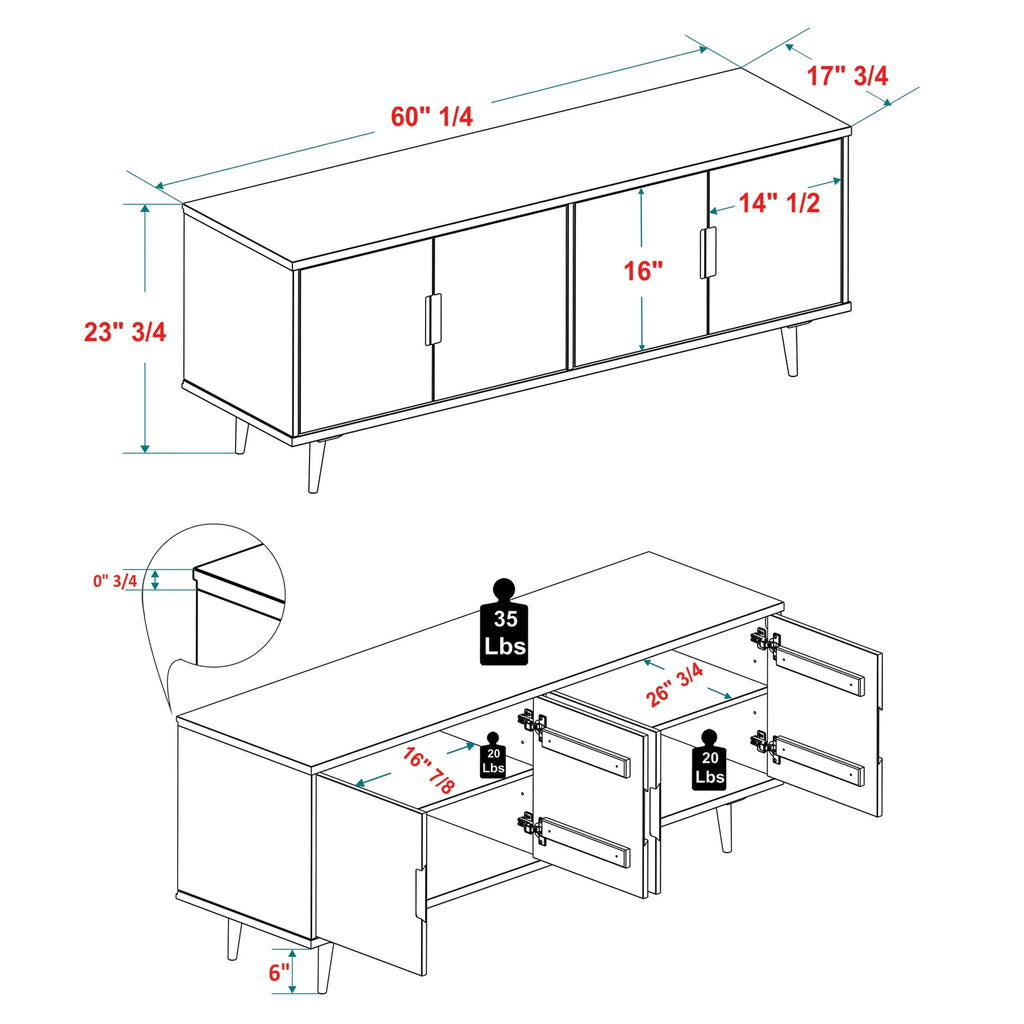 4-Door Walnut TV Stand B2084