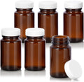 Amber Glass Wide Mouth Packer Bottle With White Ribbed Lid (6 Pack) Y84743