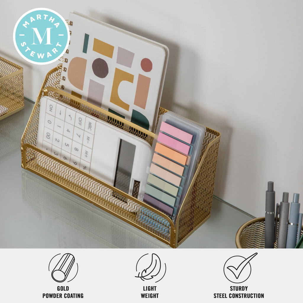 Gold Mesh Metal 6 Piece Set Desktop Organizers and Accessories K2545