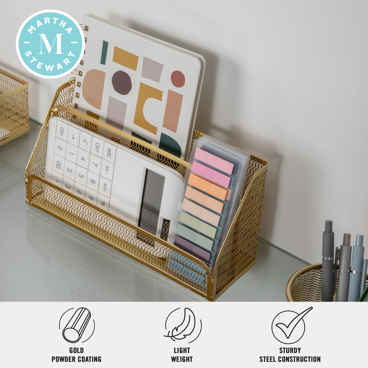 Gold Mesh Metal 6 Piece Set Desktop Organizers and Accessories K2545