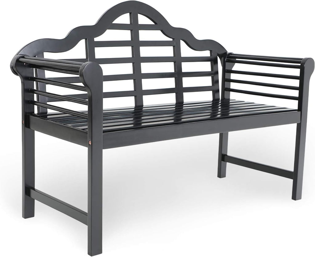 Black Acacia Wood Outdoor Bench with Backrest and Armrests Y32158