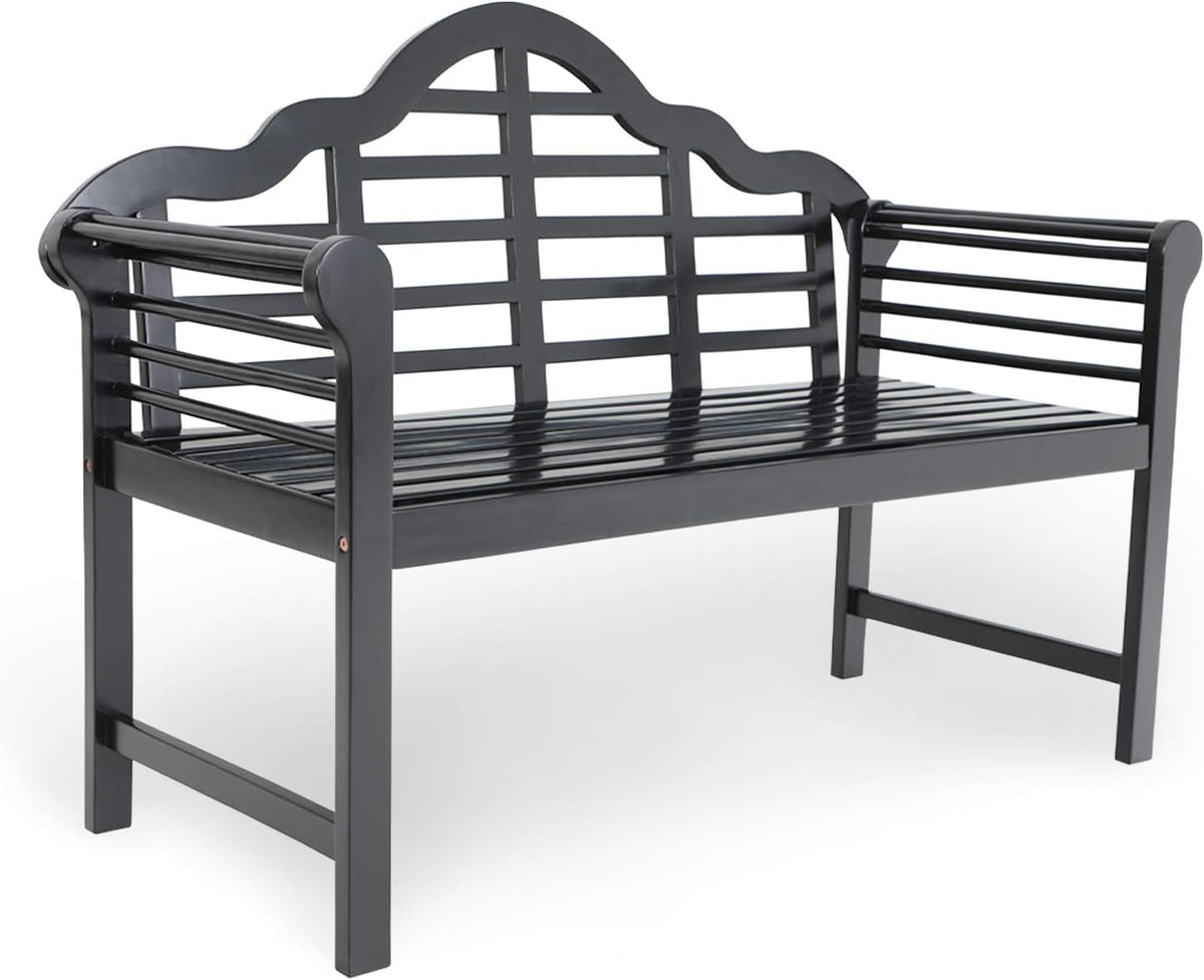 Black Acacia Wood Outdoor Bench with Backrest and Armrests Y32158