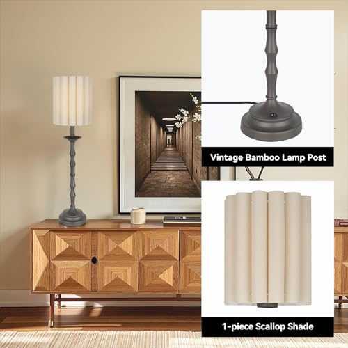Black Scalloped Table Lamp with Bamboo Lamp Post L27165
