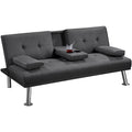 Dark Gray Tufted Fabric Convertible Futon Sofa Bed U8837