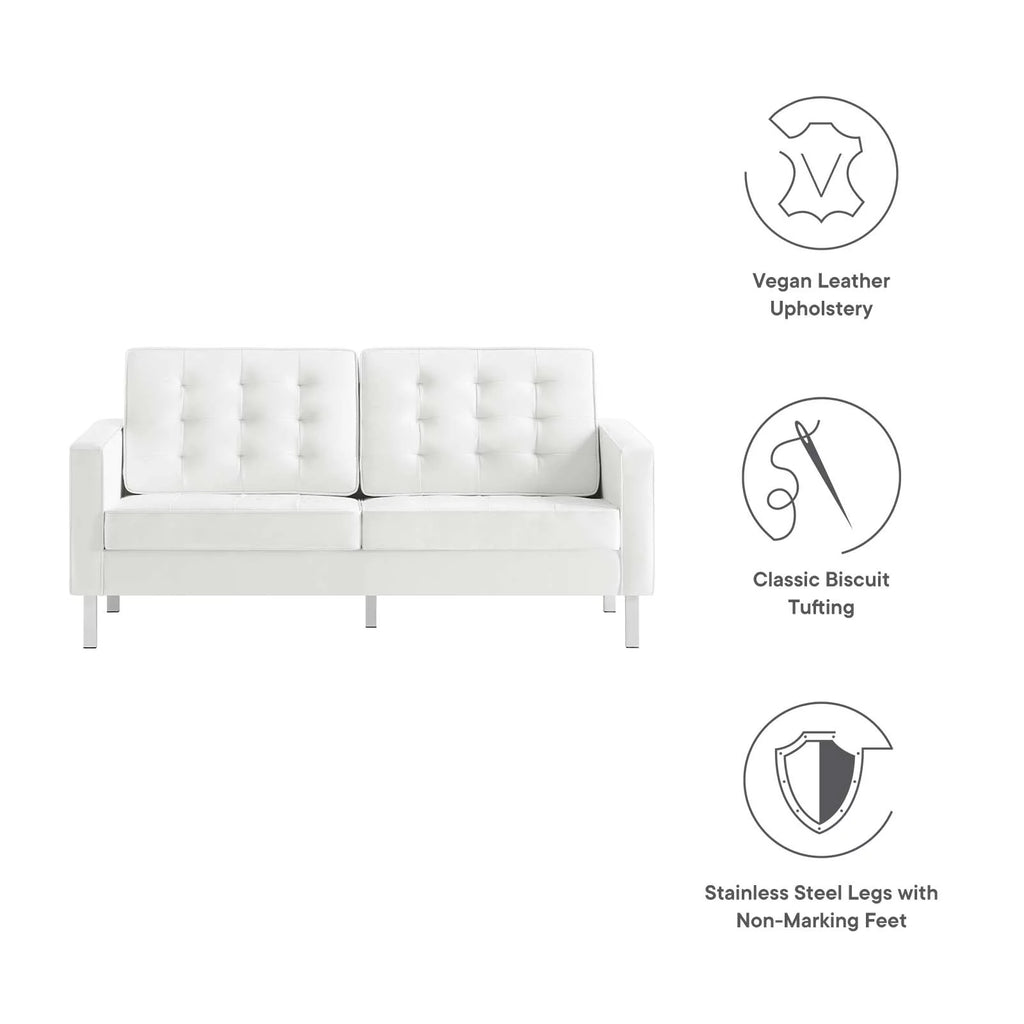 Silver White Tufted Vegan Leather Loveseat Z9770