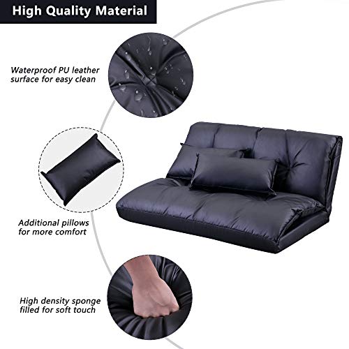 5-Position Folding Chaise Lounge with Adjustable Back & Steel Frame Black J642186