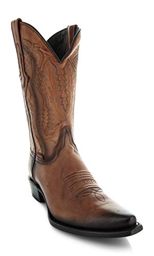Tan Genuine Leather Snip Toe Cowboy Boots X516717