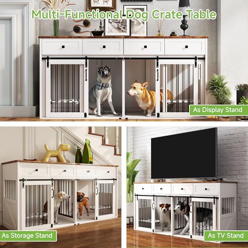 White Wooden Dog Crate Furniture with 2 Drawers X260