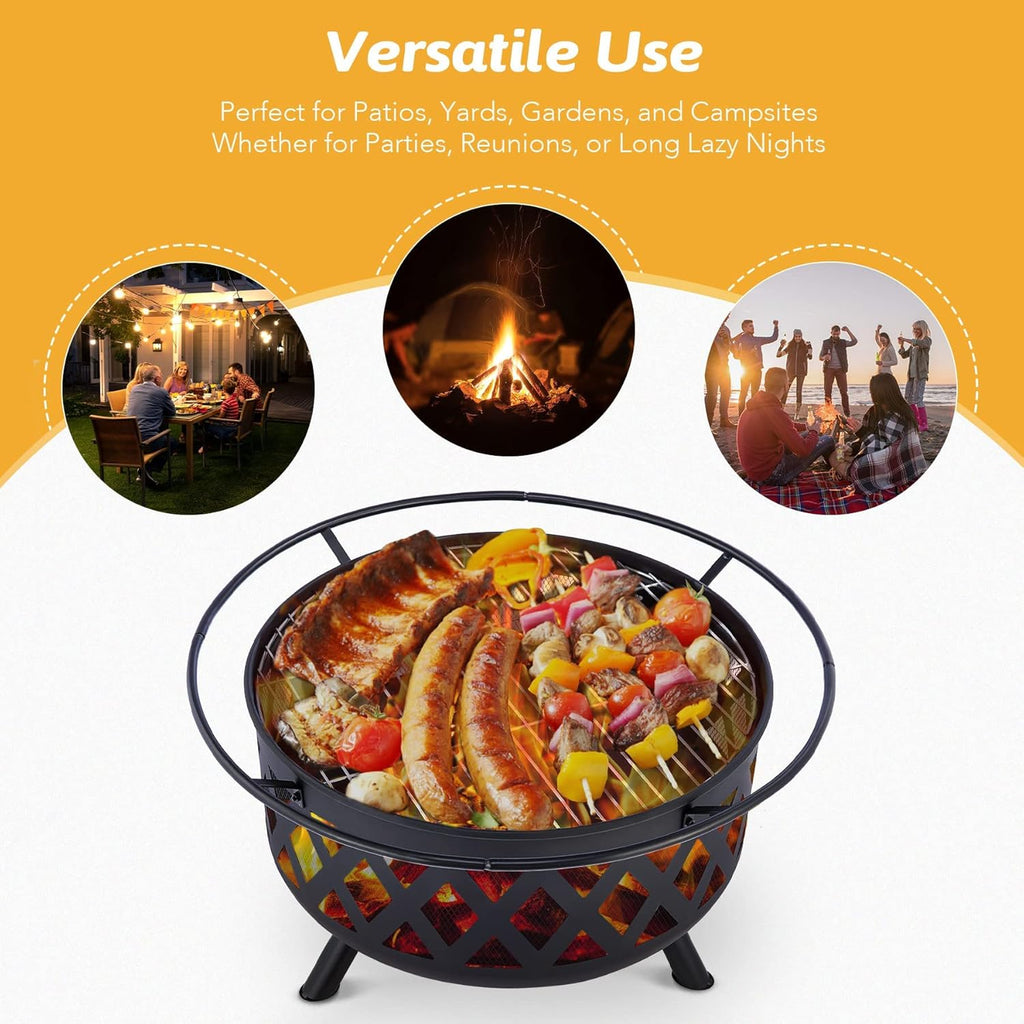 30-Inch Round Wood Burning Fire Pit with BBQ Grill G651710