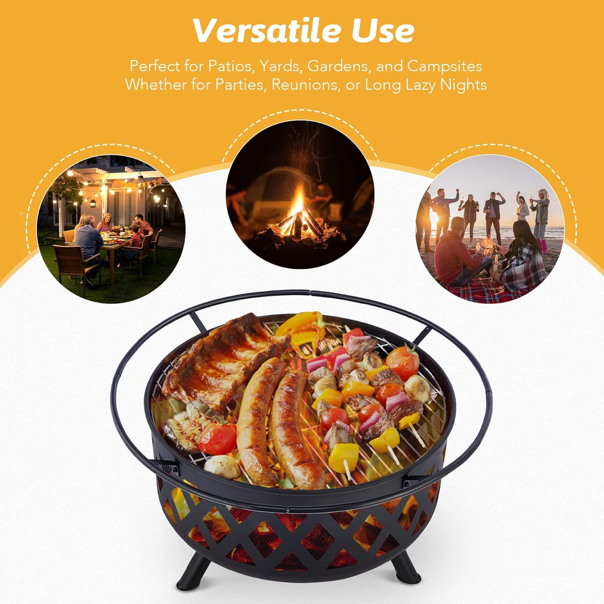 30-Inch Round Wood Burning Fire Pit with BBQ Grill G651710