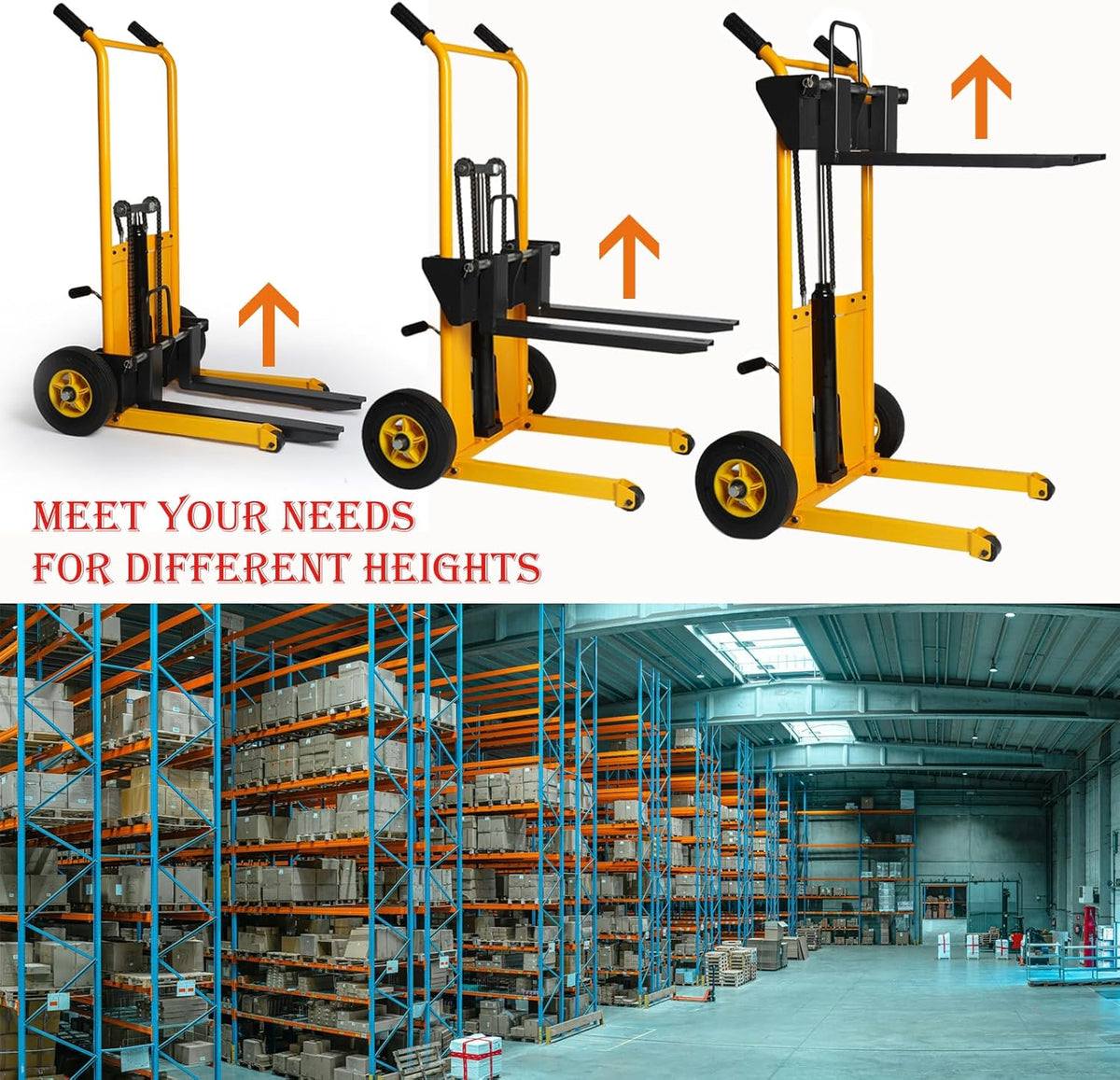 440 lbs Capacity 35" Lift Height Adjustable Forks Fixed Legs Pallet Stacker R91981