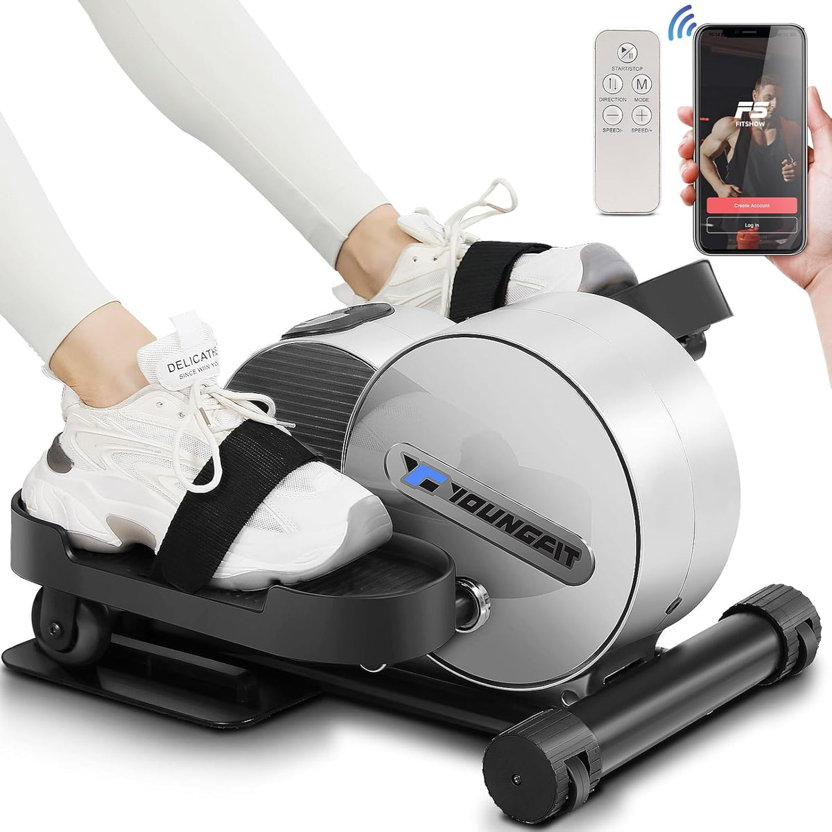 Under Desk Elliptical, Electric Seated Foot Pedal Exerciser with LCD Display Monitor, Remote Control R76808