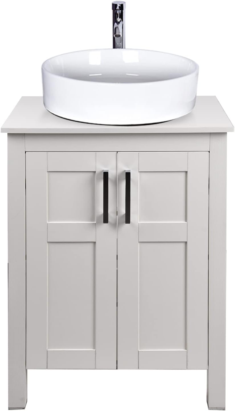 24 Inches White Single Bathroom Vanity Set with Top and 2-Door Cabinet P18900