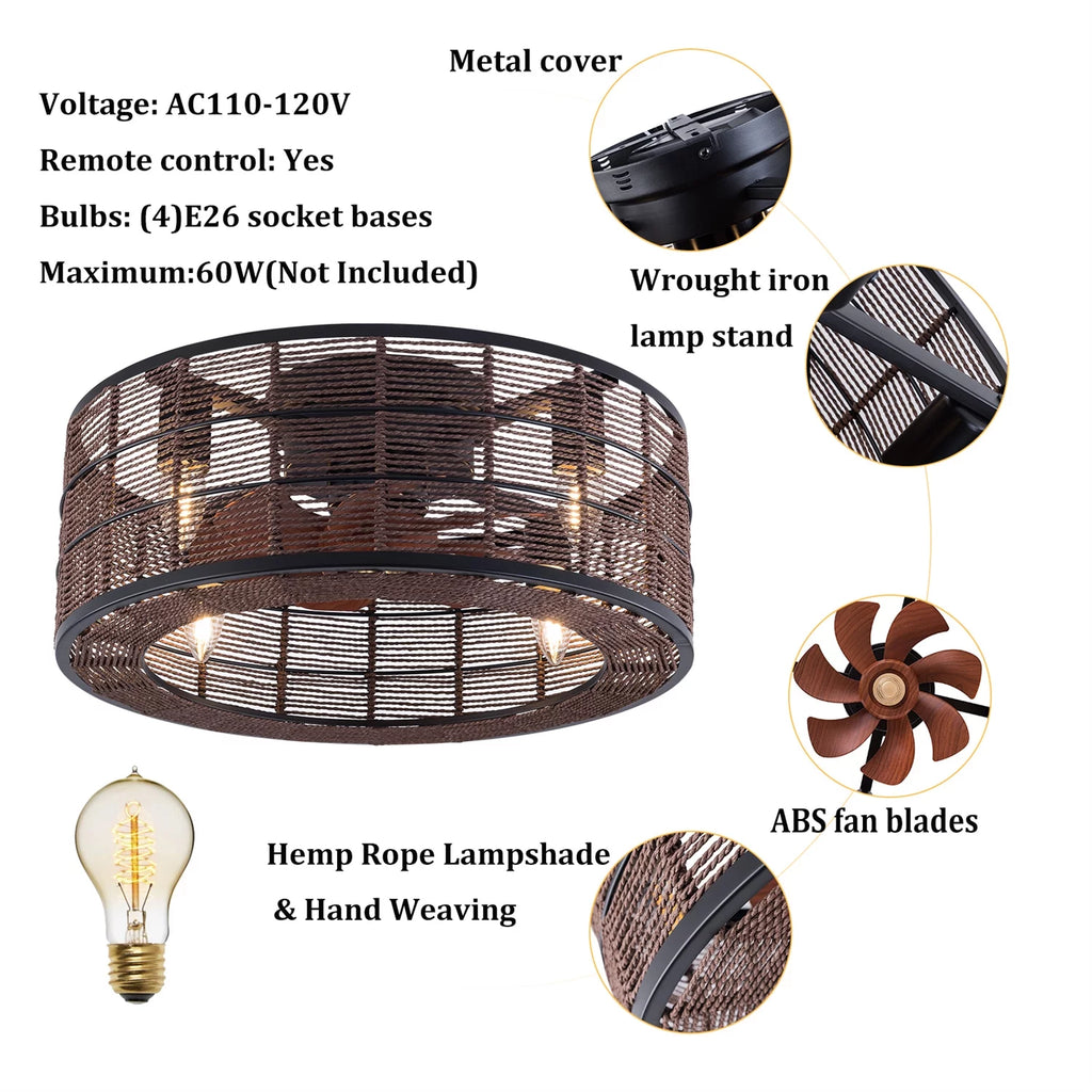 18.5 Inch Black Caged Ceiling Fan with Light P6618