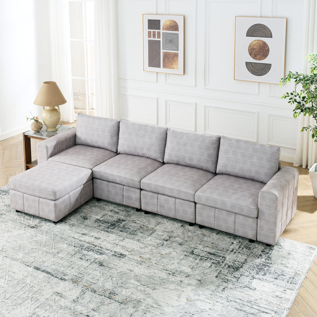 L Shaped Upholstered Modular Sectional Sofa L546194