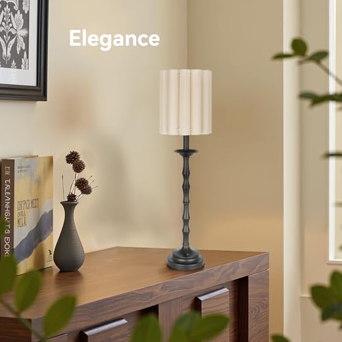 Black Scalloped Table Lamp with Bamboo Lamp Post L27165