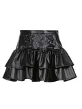 Grunge Lace Up Pu Leather Skirt Q3919