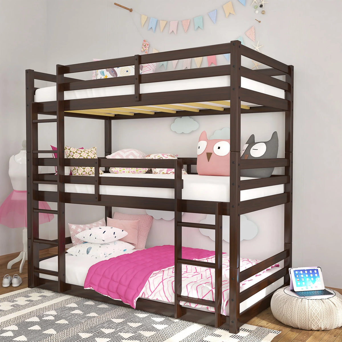 White Wood Convertible Bunk Bed J387343