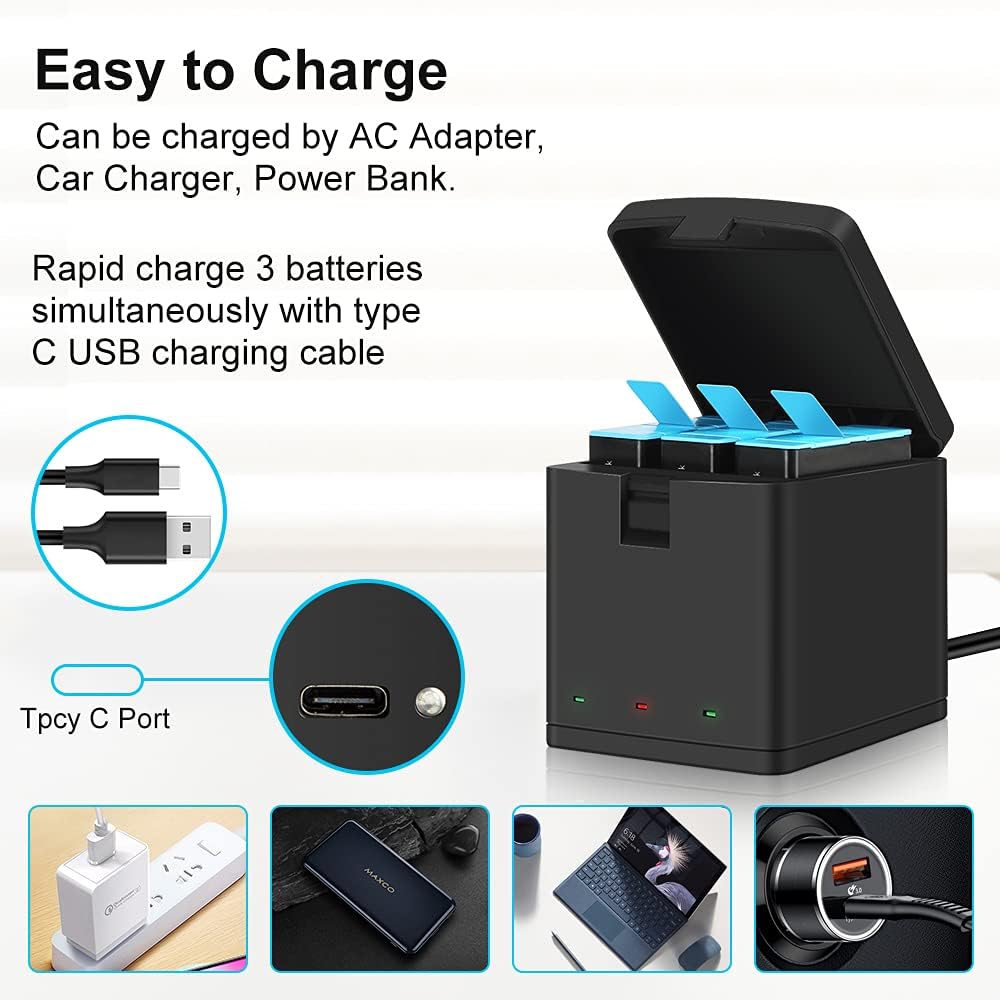3-Pack 1800mAh Camera Batteries with 3-Channel USB Charger U293843