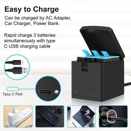 3-Pack 1800mAh Camera Batteries with 3-Channel USB Charger U293843