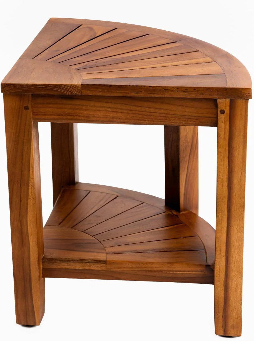 Teak Corner Bench with Shelf, 18 Inch Wooden Seat Stool F609