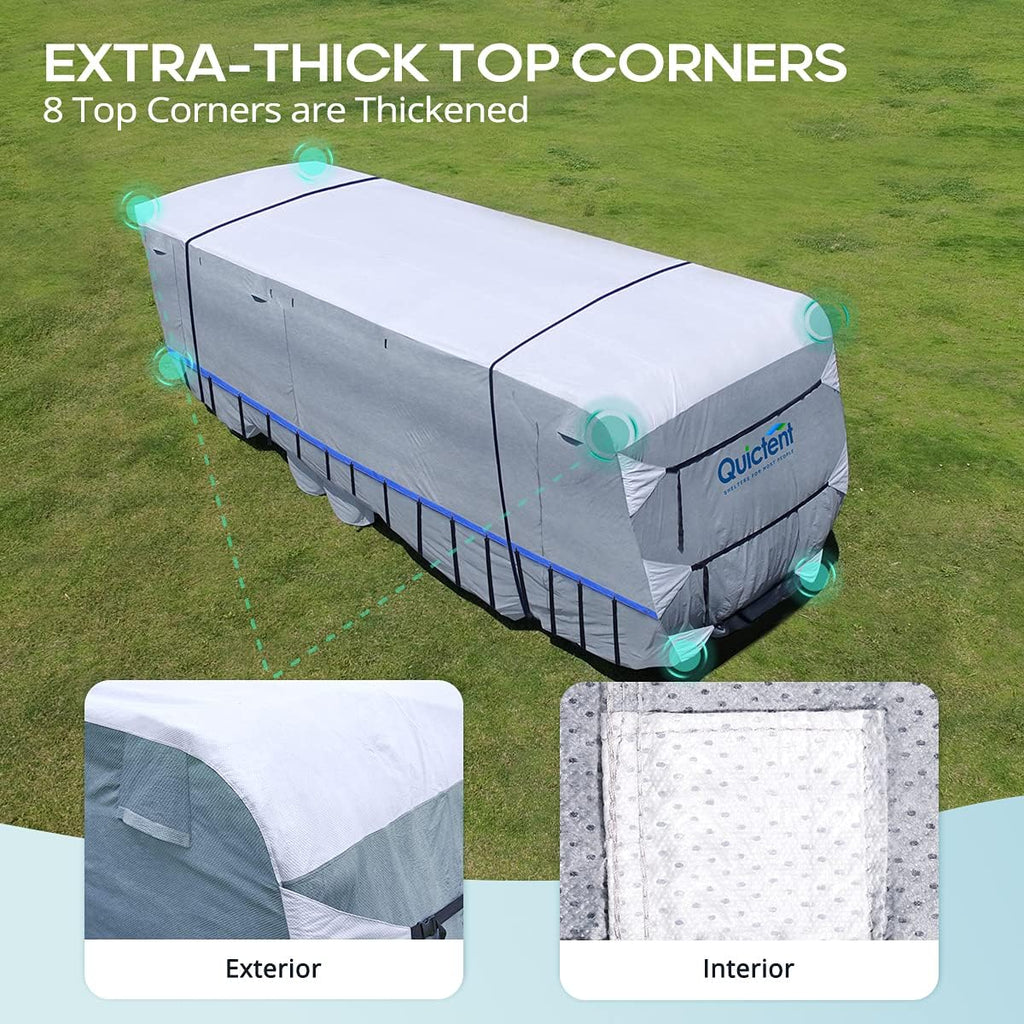 Extra-Thick 6-ply Travel Trailer RV Cover with 2 Windproof Straps, 4 Tire Covers J6855