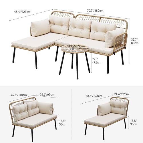 4-Piece Wicker Patio Bistro Set with Cushions and Metal Table Z970