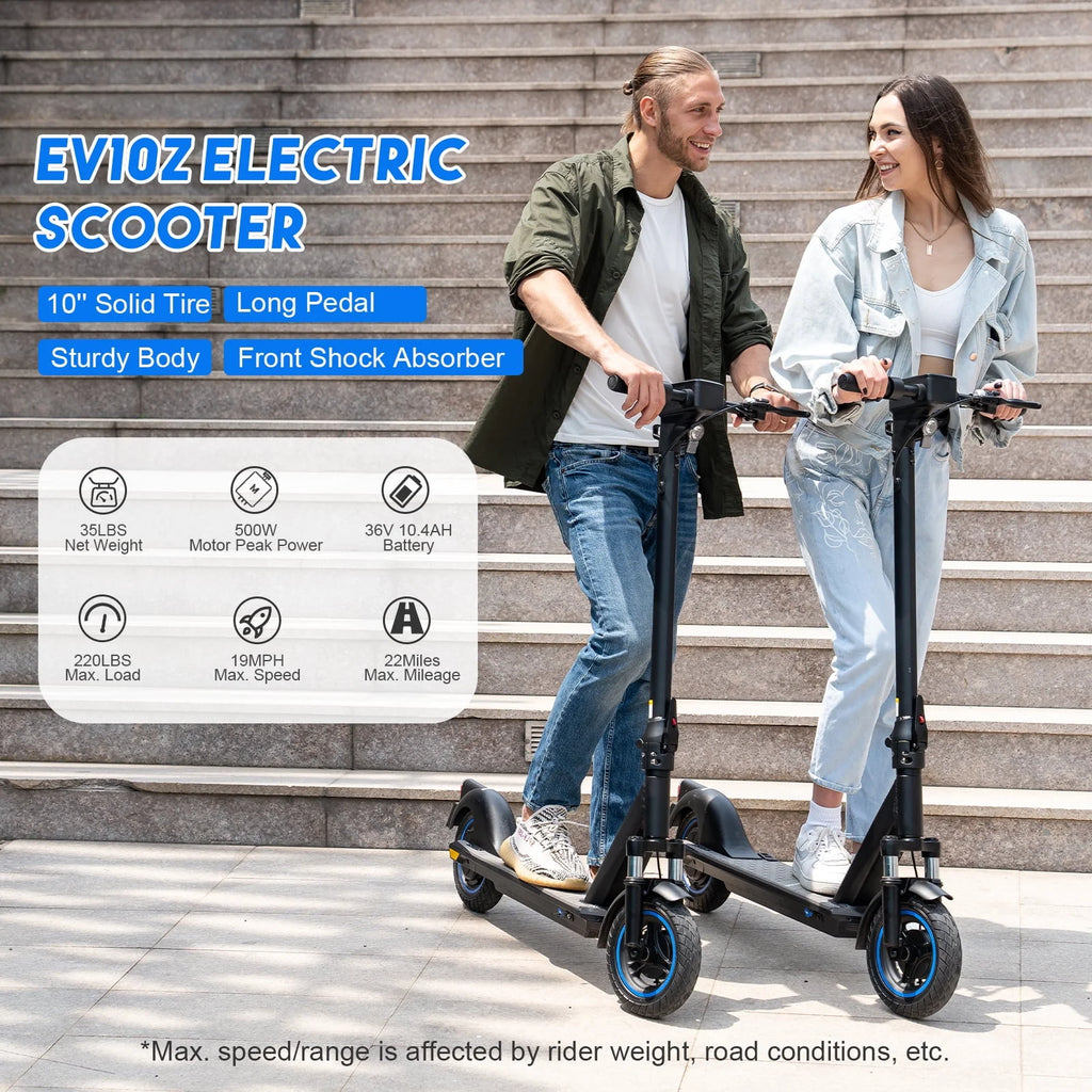 Electric Scooter with 10 Solid Tires, 500W Motor, 22 Miles Battery N9493