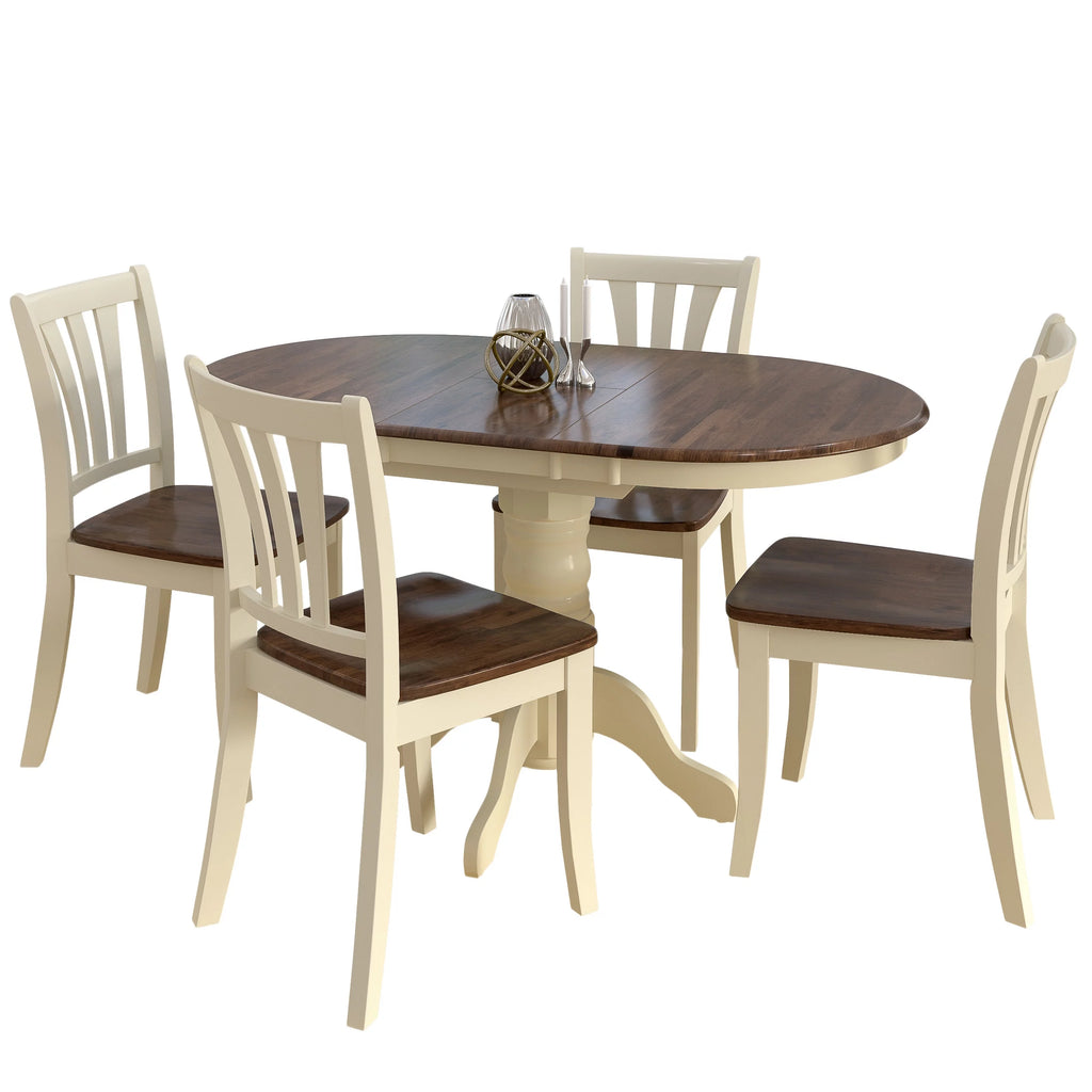 5 Piece Extendable Dark Brown and Cream Solid Wood Dining Set Q357
