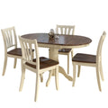 5 Piece Extendable Dark Brown and Cream Solid Wood Dining Set Q357