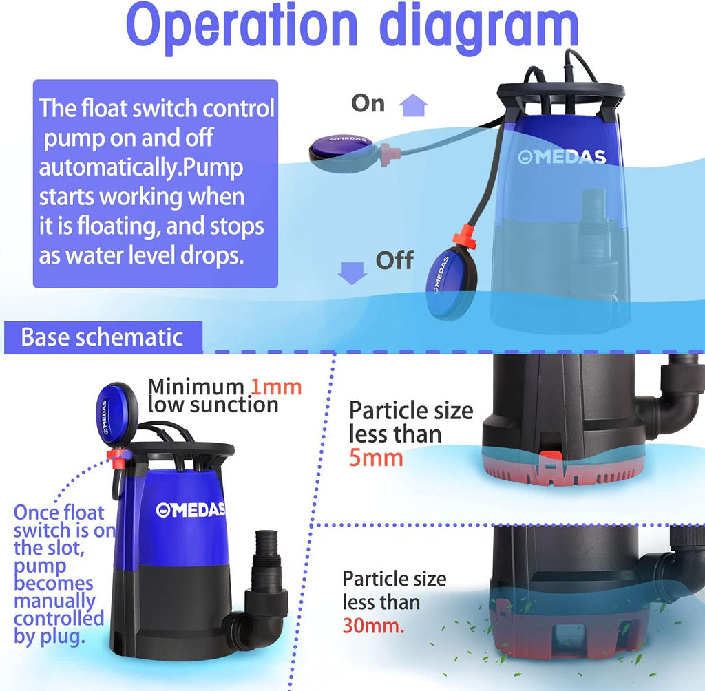 1HP 750W 4623GPH Submersible Sump Pump Electric 3 in 1 Clean/Dirty Water Utility Water Pumps w/Float Switch and Long 16.4ft Cable Pack of 2 P1005