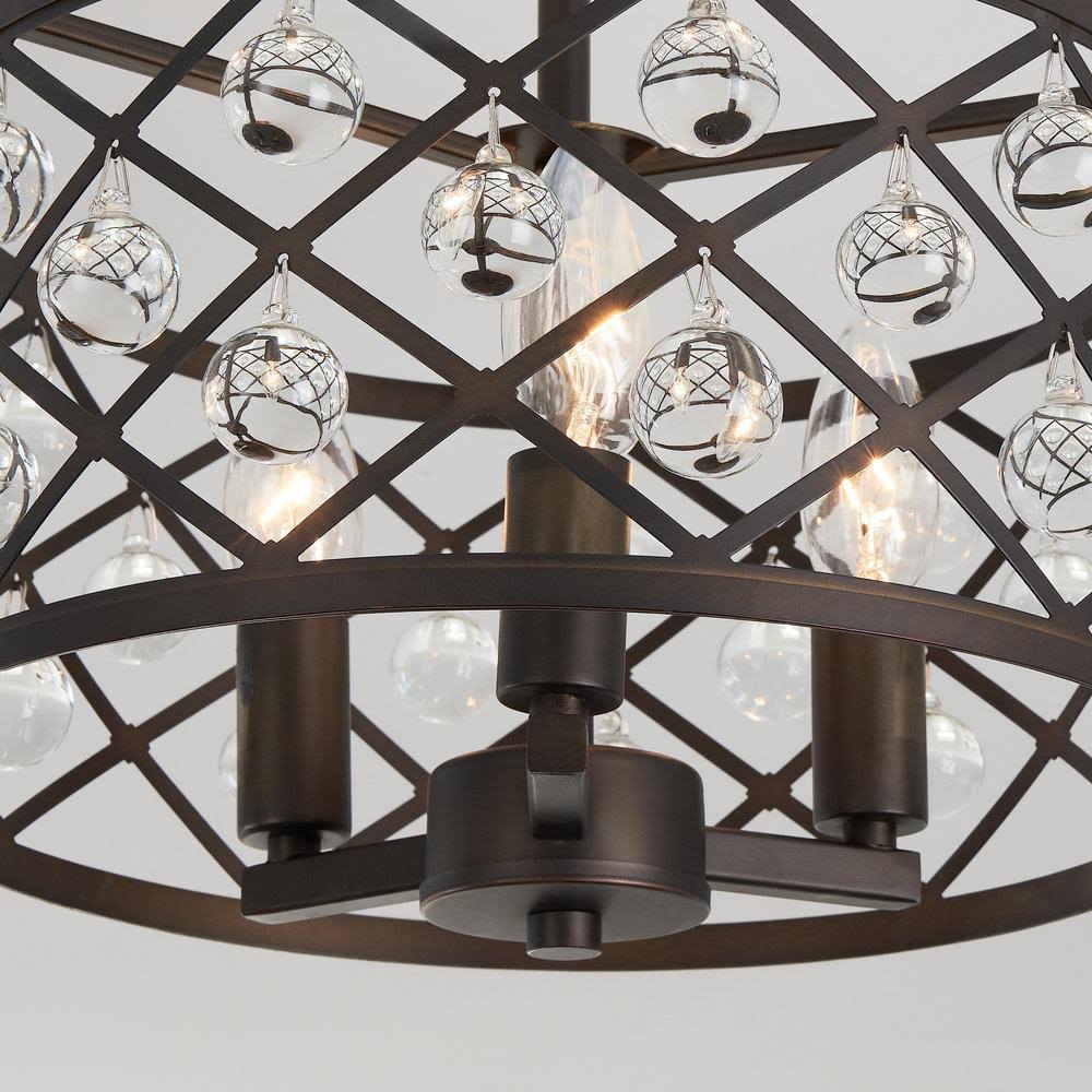 Aged Bronze Semi Flush Mount with Crystal Globes B5013