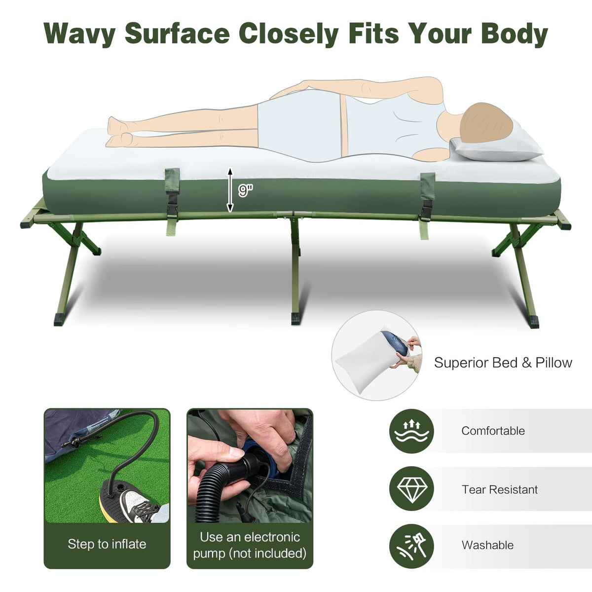 1-Person 5-in-1 Tent Cot with Air Mattress, Sleeping Bag, Carrying Bag U3712