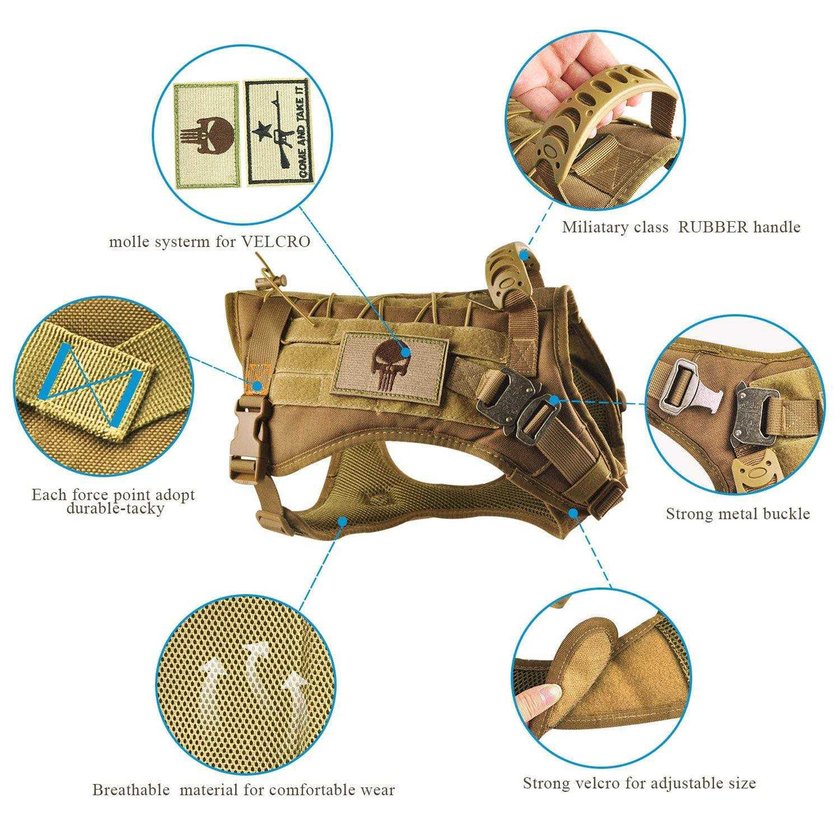 Tactical Service Dog Vest Harness with Rubber Handle & Metal D15169