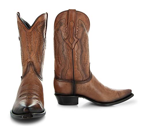 Tan Genuine Leather Snip Toe Cowboy Boots X516717