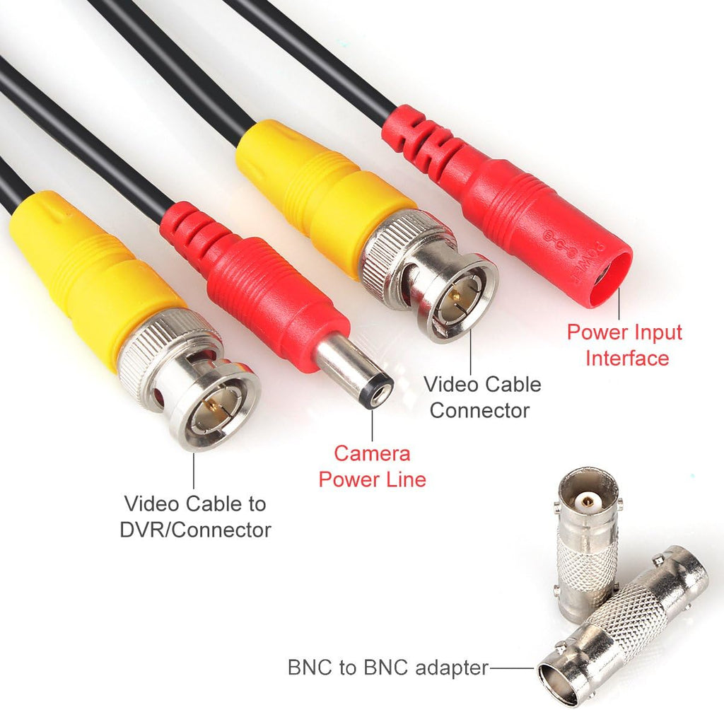 200ft 4Pack Siamese Video and Power Security Camera Cable with 2 Female Connectors Z370458