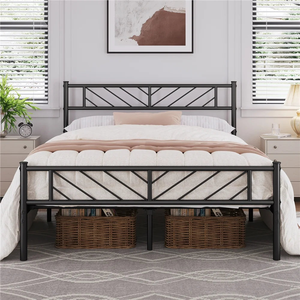 Queen Metal Platform Bed with Arrow Design Headboard and Footboard C683643