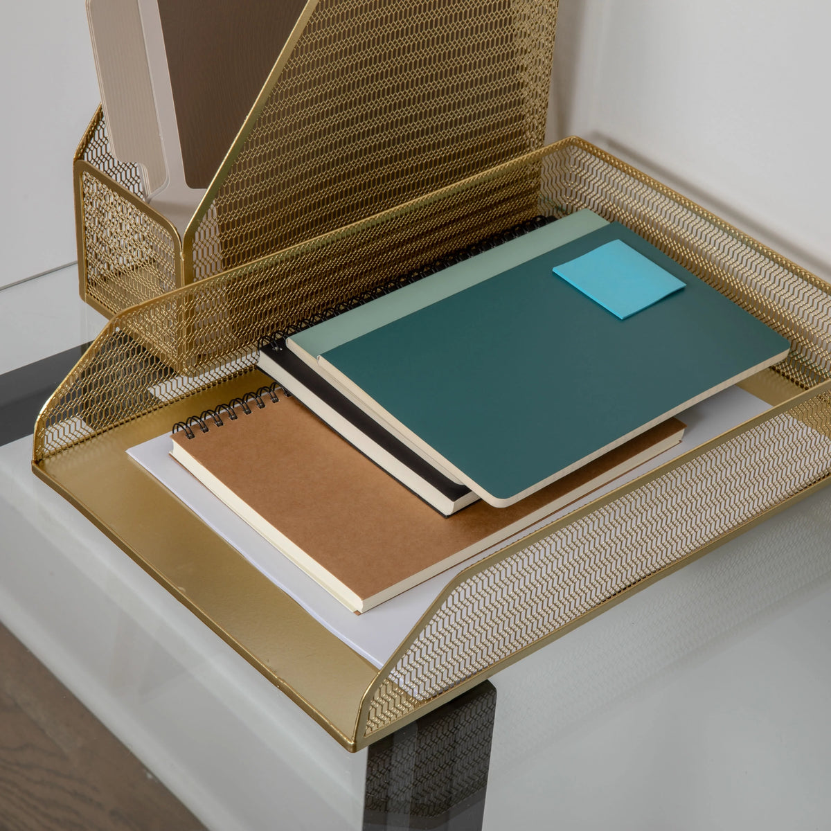 Gold Mesh Metal 6 Piece Set Desktop Organizers and Accessories K2545
