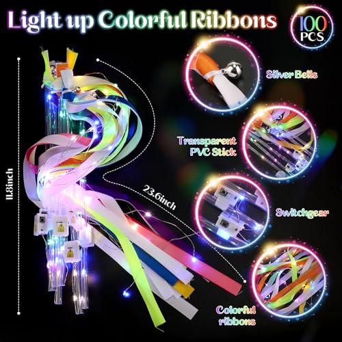 100 PCS Light Up Wands with 3 Colorful Flashing Modes C269